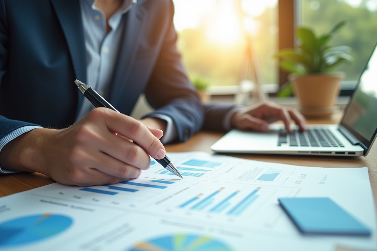 Professionnel analysant des graphiques et documents de salaire