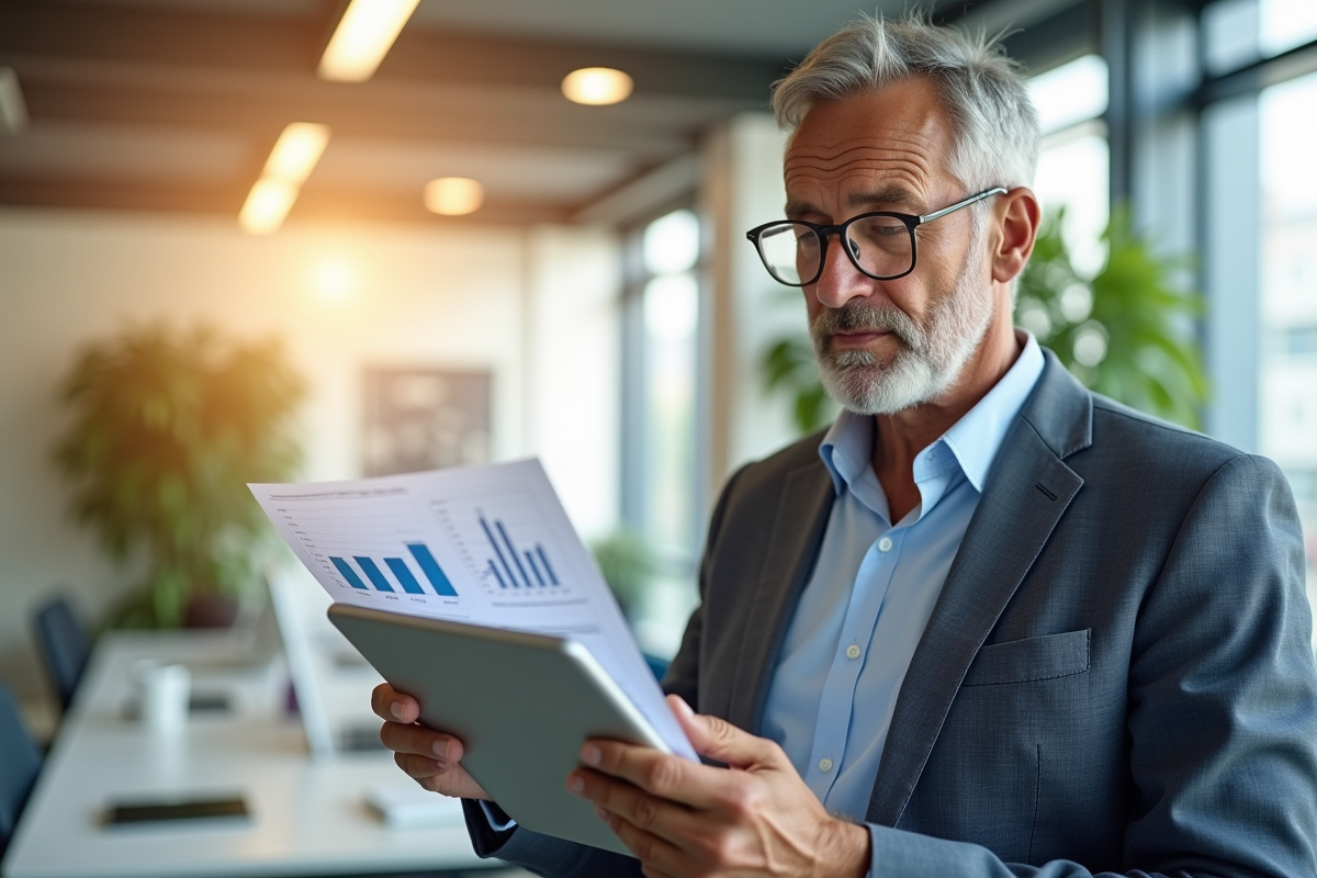 Analyste financier examinant des graphiques sur tablette