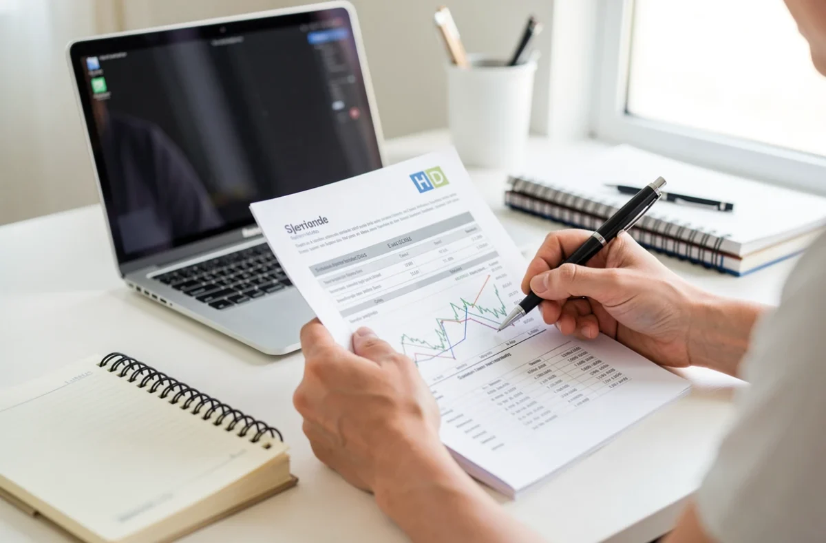 Bureau avec ordinateur et documents financiers personnels