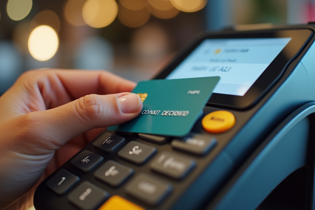 Main tenant une carte prépayée avec message de refus au paiement