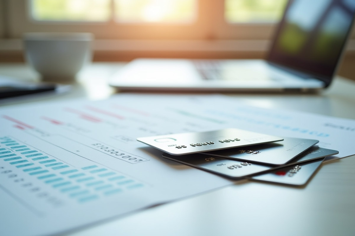 Cartes bancaires sur une table avec document financier