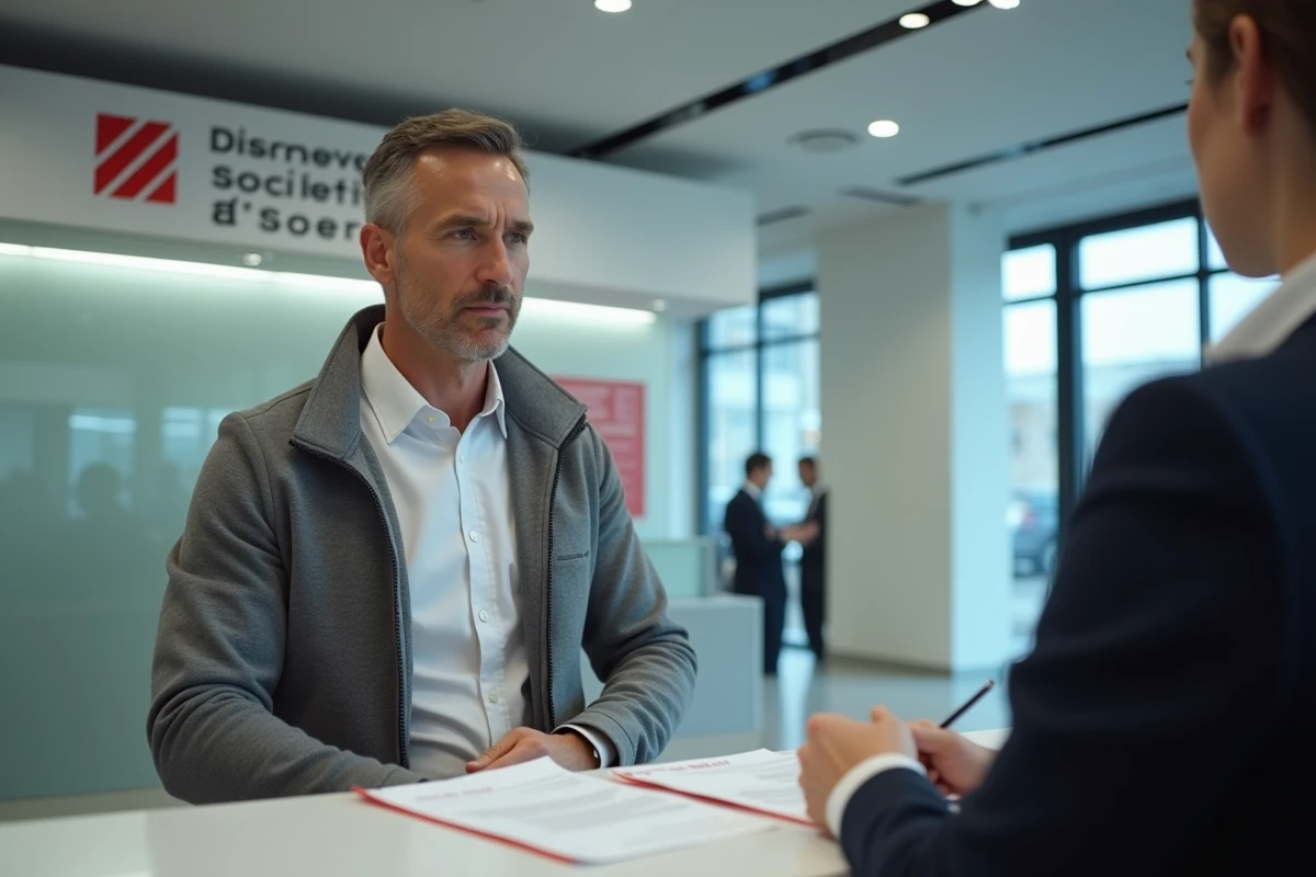 Client masculin discutant avec un conseiller bancaire Société Générale pour optimiser ses virements et prélèvements