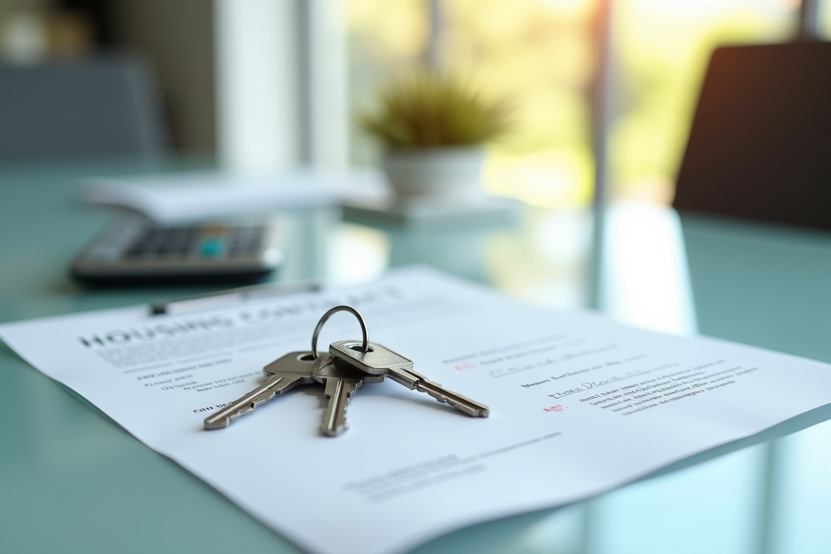 Jeu de clés et contrat immobilier sur une table bien éclairée