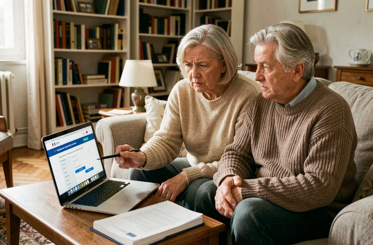 Couple de retraités consultant le site des impôts pour leur taux CSG retraite
