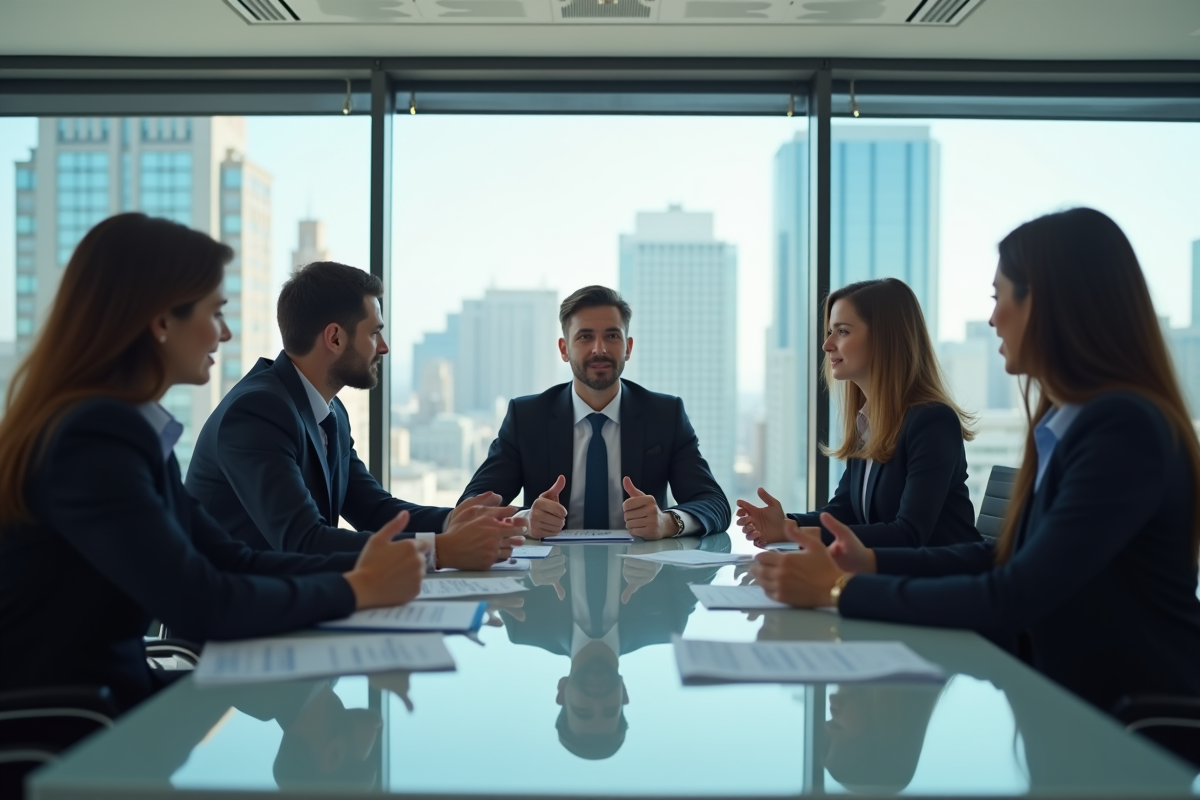 Groupe de professionnels en réunion d'affaires modernes