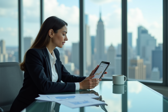 Femme professionnelle analysant un graphique de cryptomonnaie