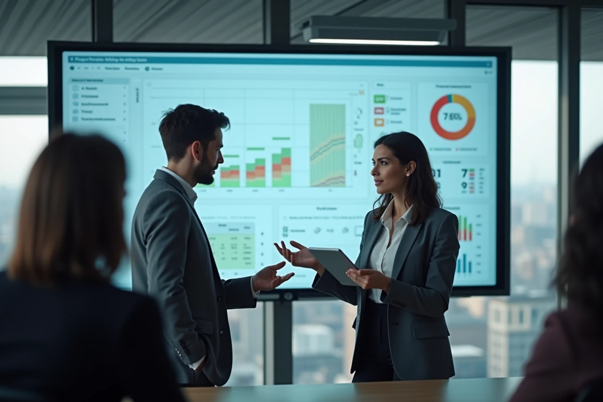 Jeune femme d affaires avec tablette et graphique digital