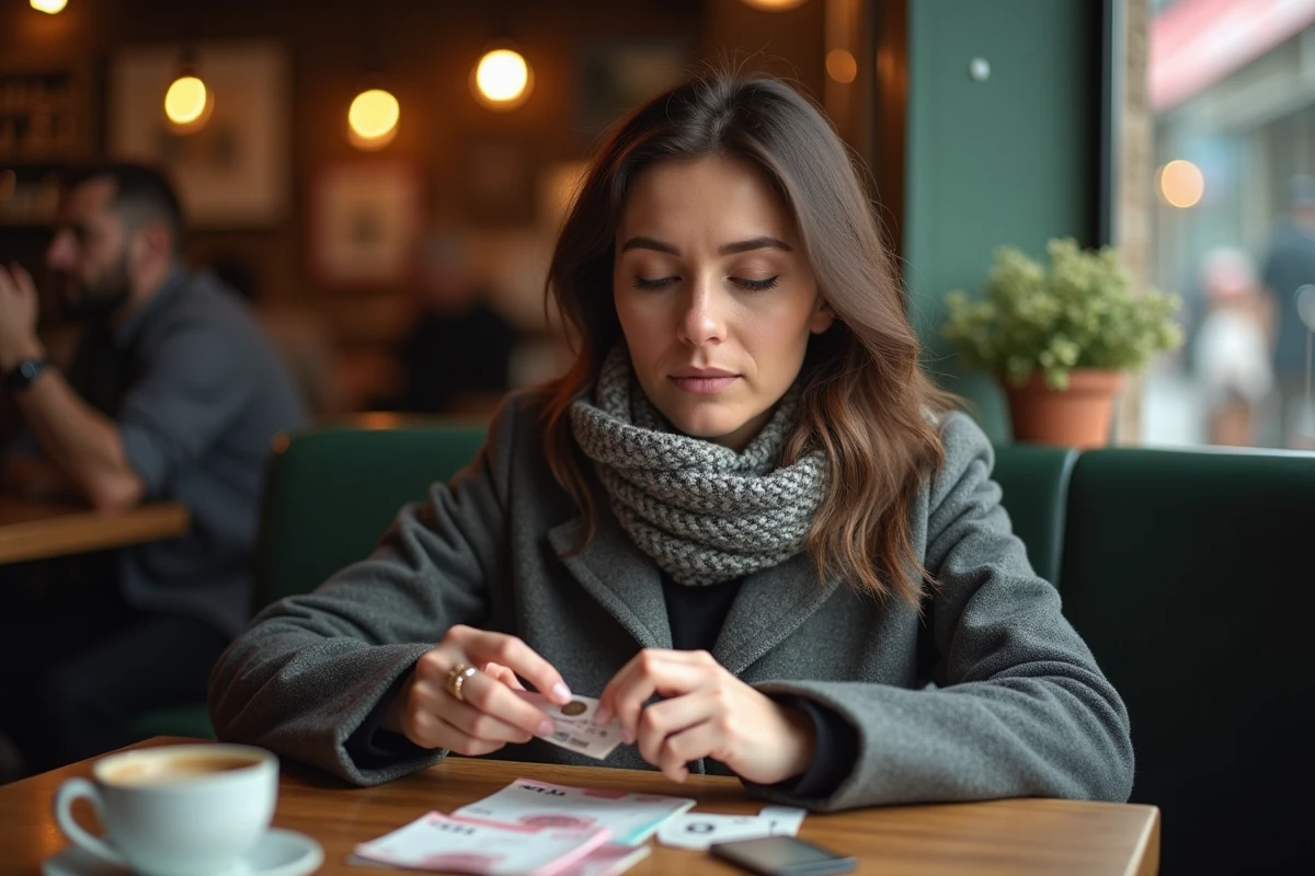 Femme comptant des euros dans un café de Dublin