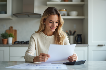 Femme d'âge moyen en gestion financière à la maison