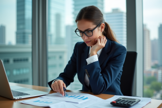 Femme professionnelle analysant des documents financiers