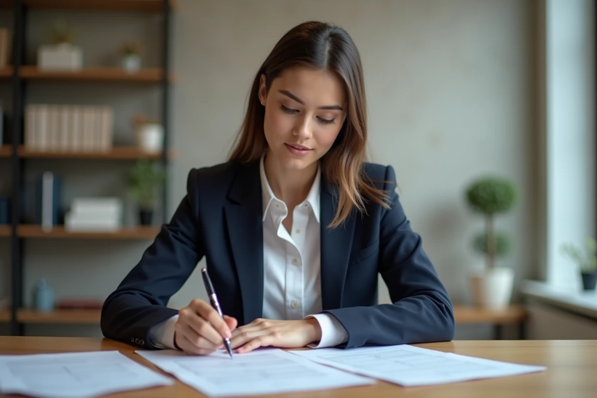 Jeune femme professionnelle concentrée à son bureau