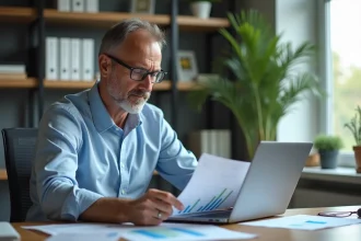 Homme d'affaires analysant des graphiques financiers et SCPI