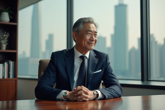 Homme d'affaires chinois en costume à Shanghai