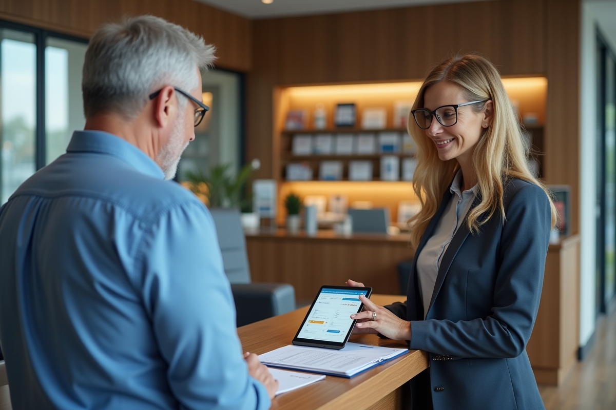 Homme d age en banque consulté par une conseillère