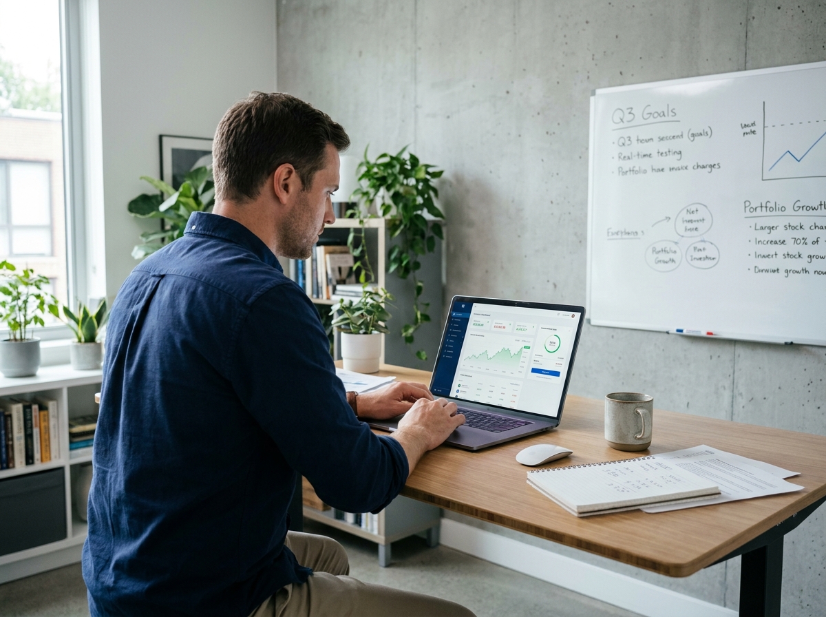 Homme en home office analysant des graphiques boursiers sur ordinateur portable pour investir en bourse