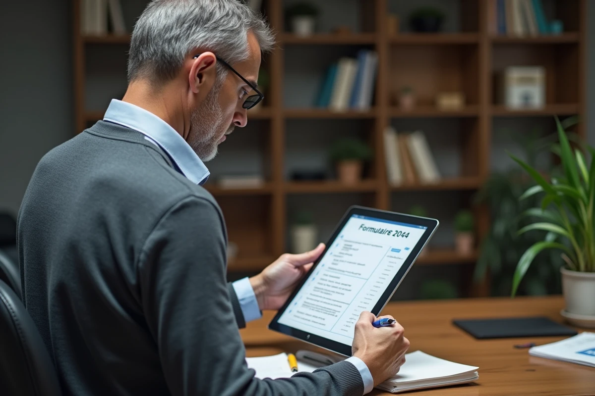 Homme examinant un formulaire 2044 sur tablette