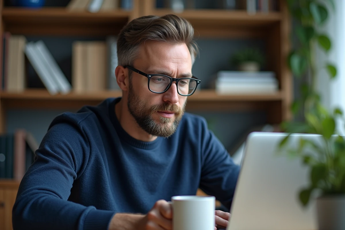 Homme en télétravail calculant la conversion HT en TTC sur tableur
