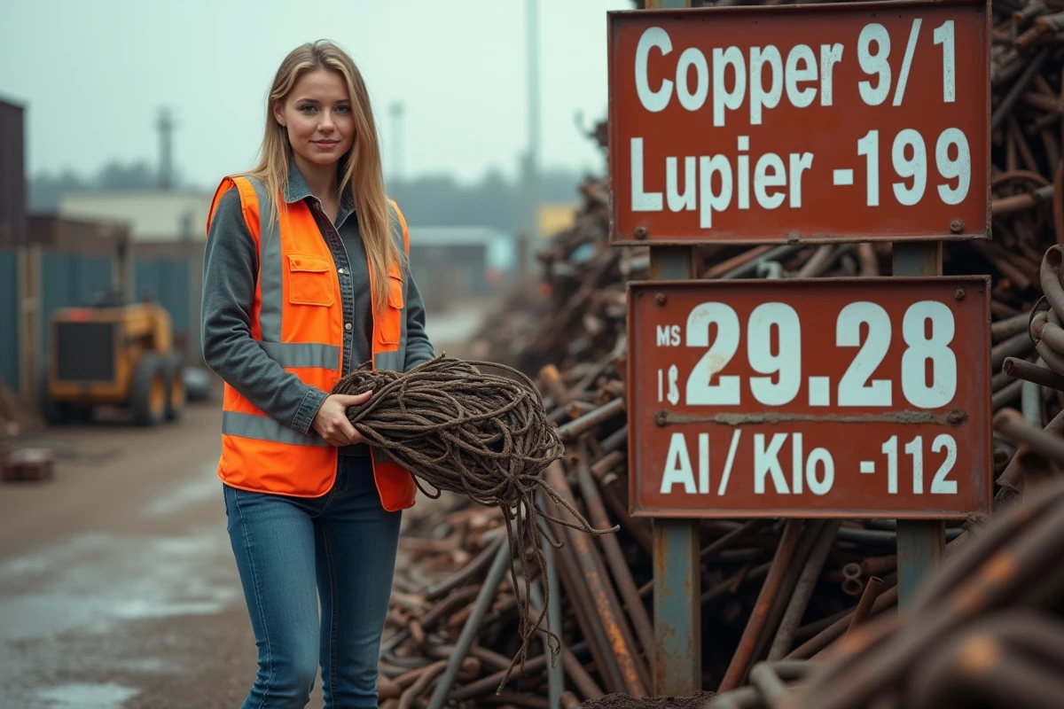 Jeune femme tenant des câbles de cuivre dans un yard