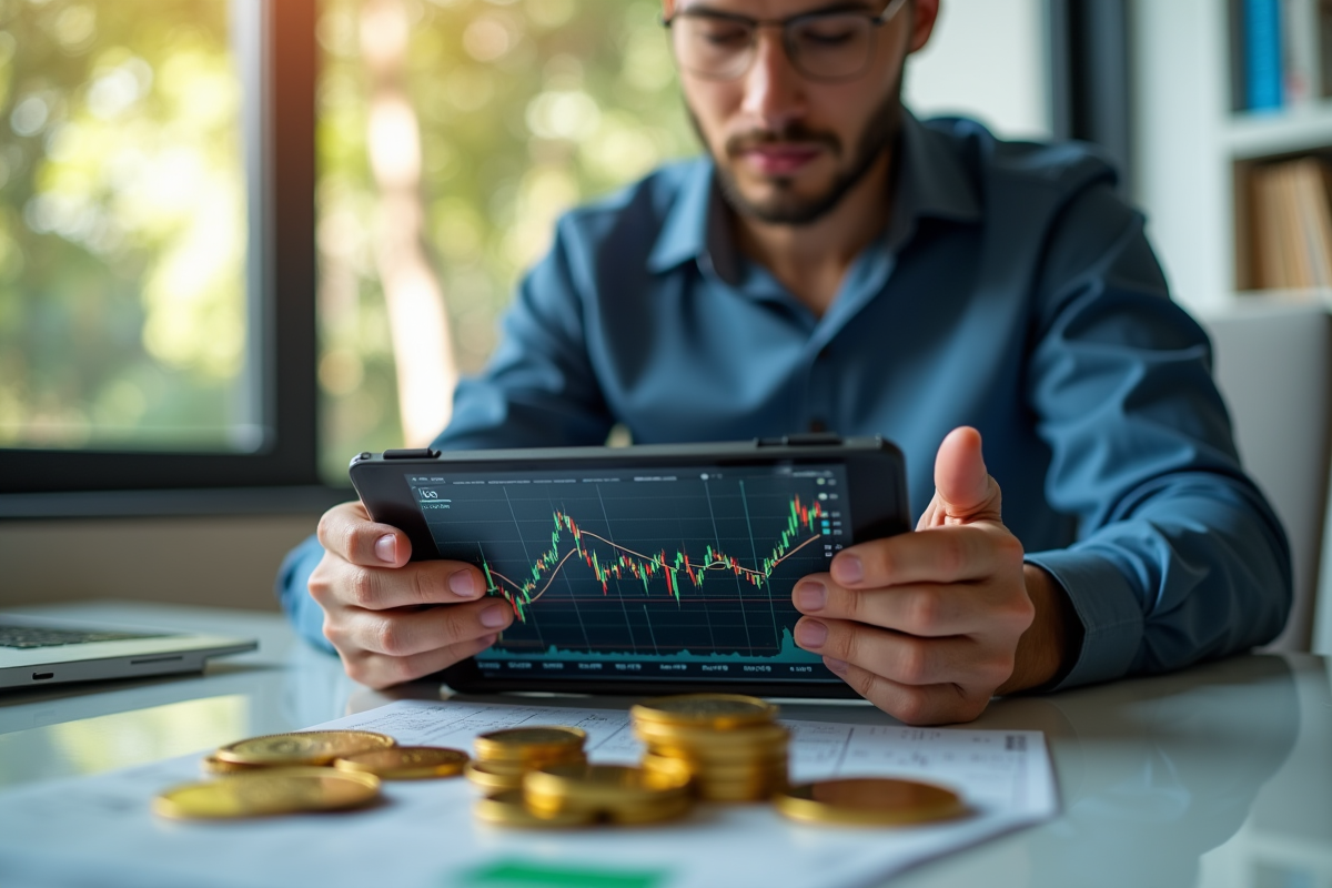 Jeune professionnel examinant des graphiques de cryptomonnaie sur une tablette