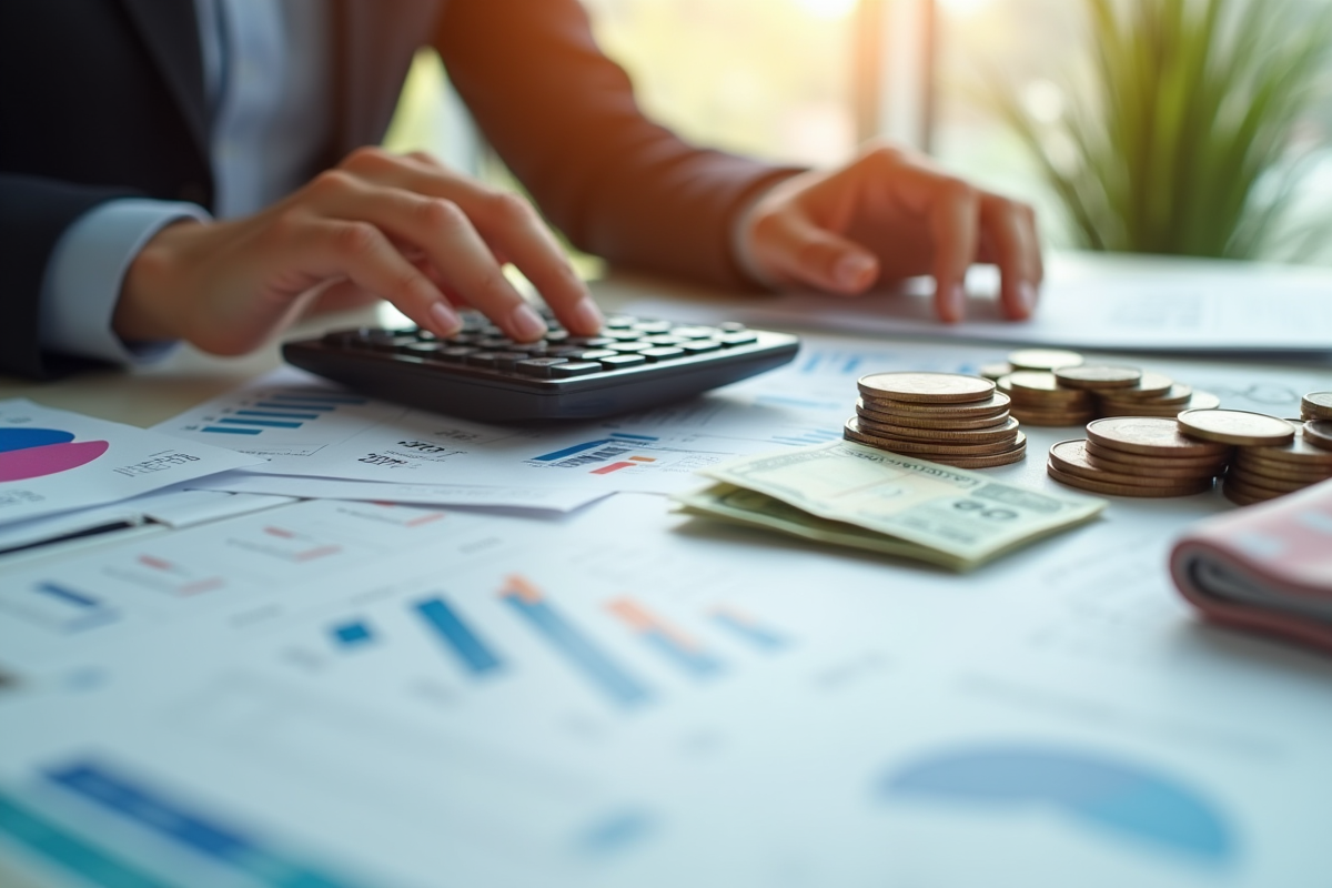 Mains utilisant une calculatrice sur des documents financiers