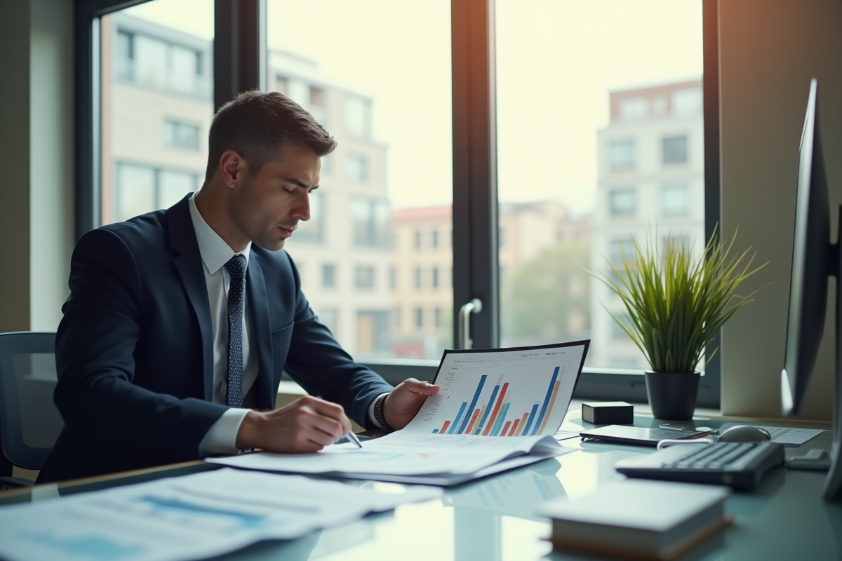 Professionnel en finance analysant des graphiques au bureau