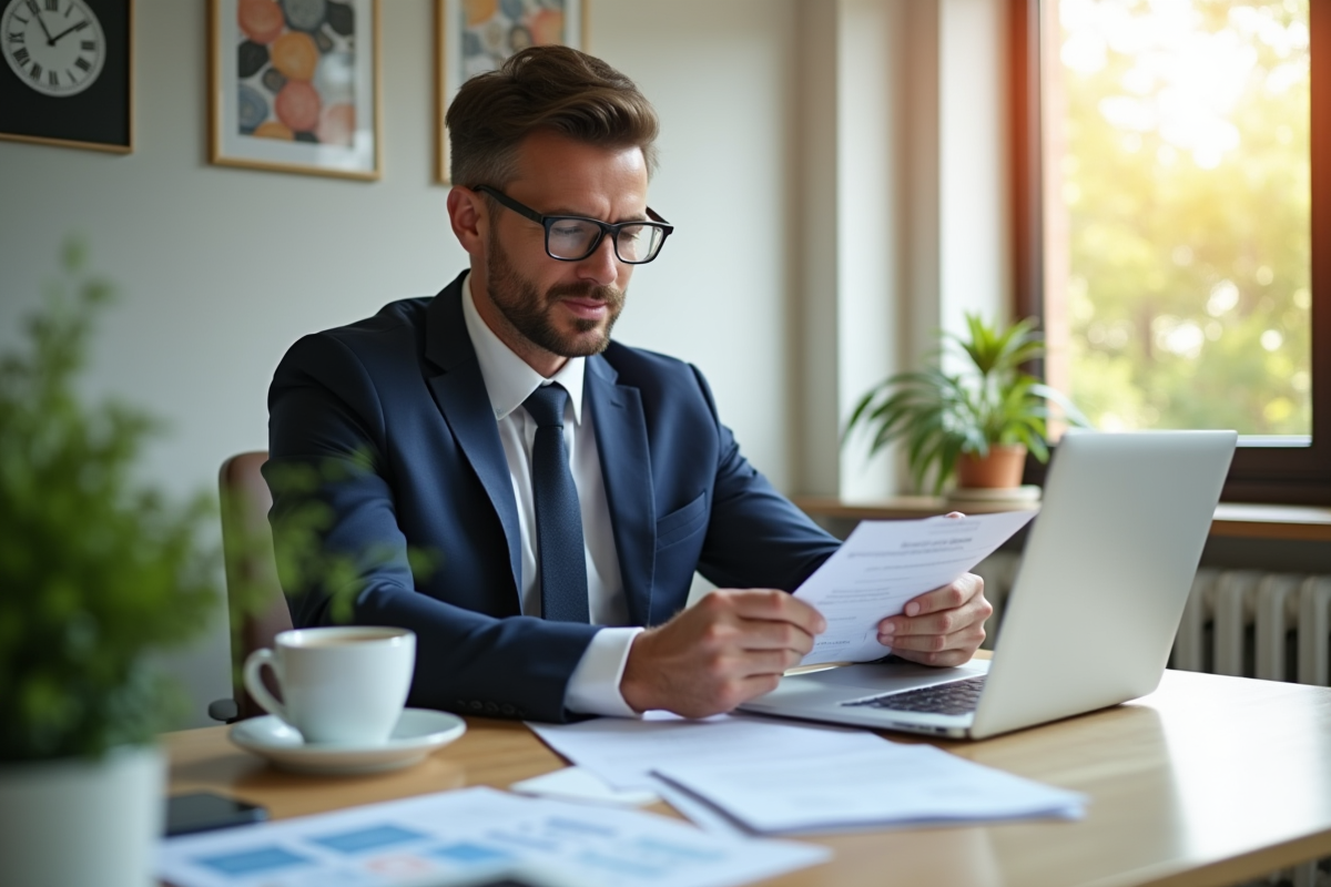 Professionnel bien habille analysant ses finances au bureau