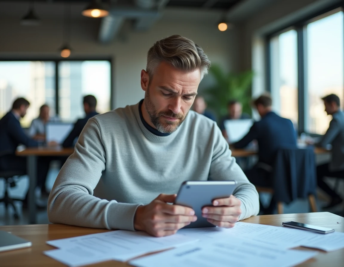 Professionnel de santé libéral consultant les démarches d'inscription à la Carpimko dans un espace de coworking