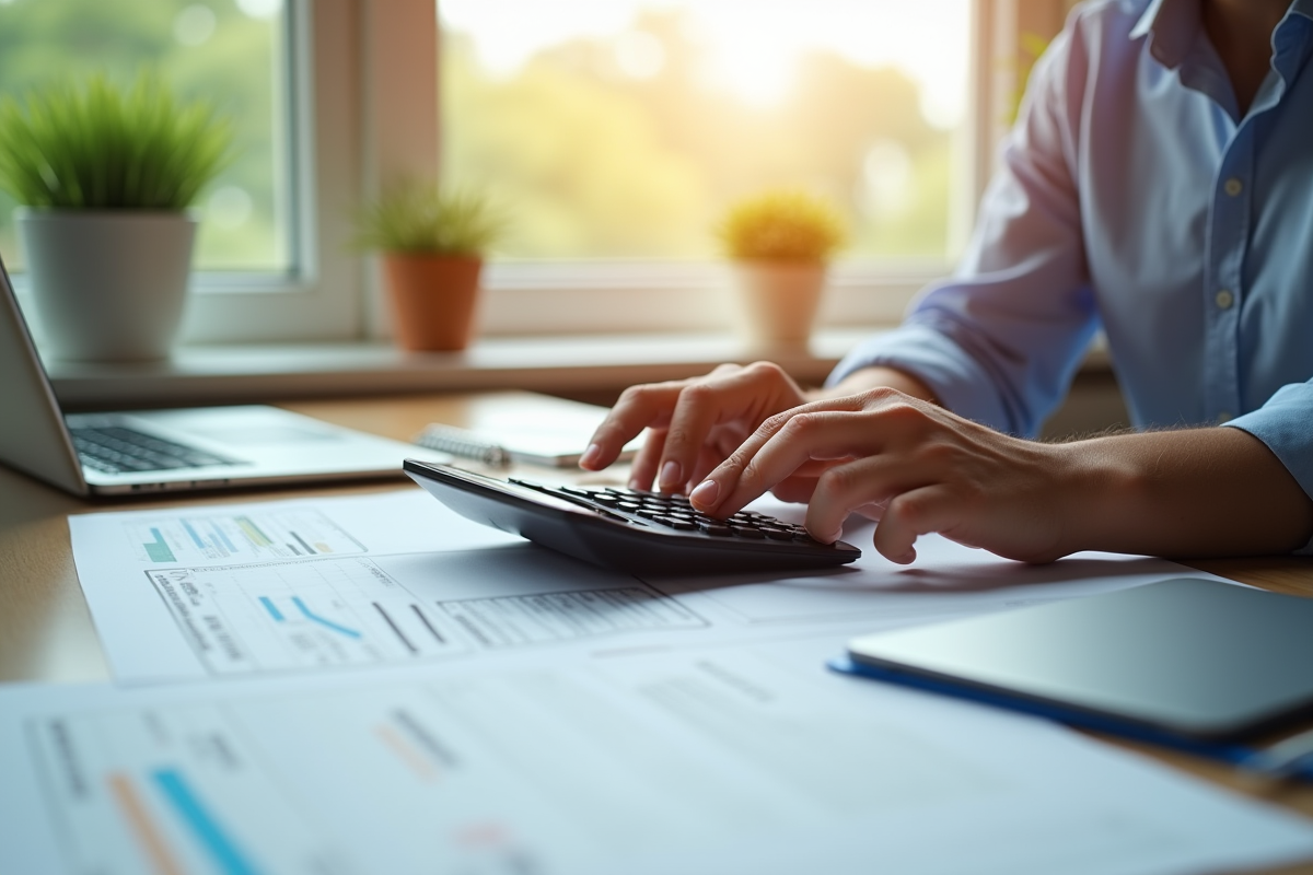 Professionnel indépendant travaillant à un bureau propre avec documents et ordinateur