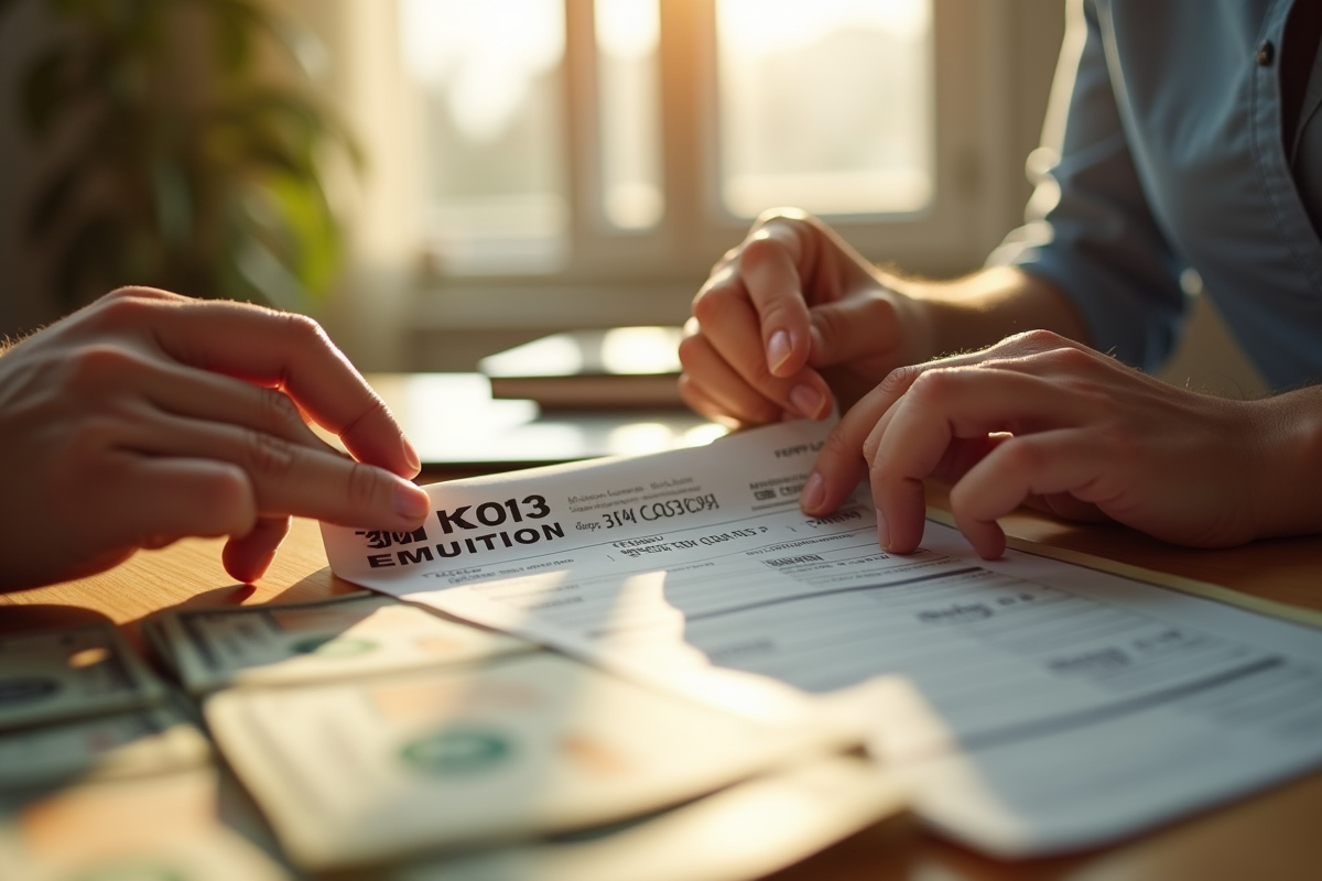 Mains comptant des billets et un reçu Western Union