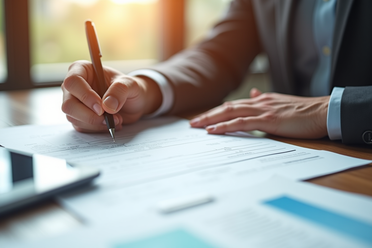 Gros plan sur des mains remplissant un formulaire de compte bancaire