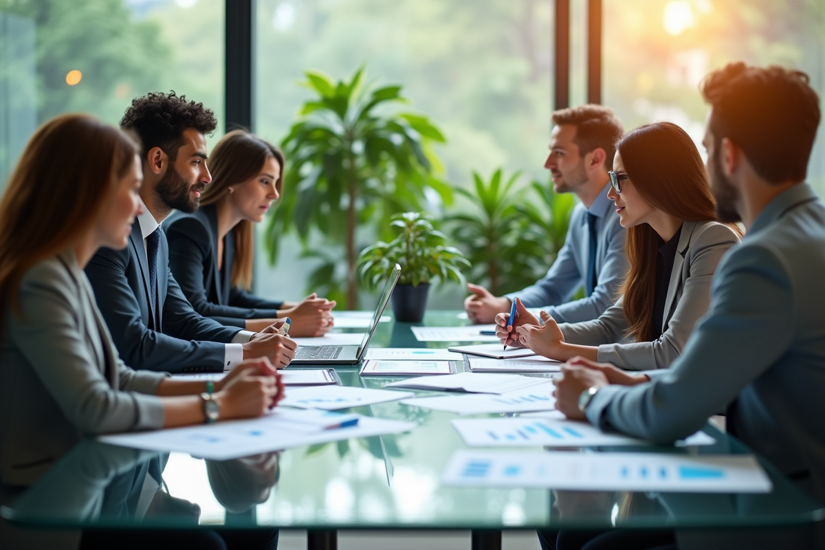 Groupe de professionnels lors d'une réunion sur l'investissement vert