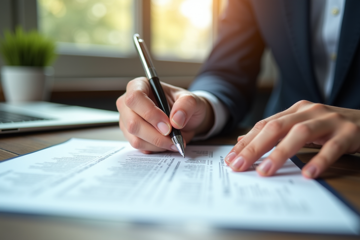 Mains signant un contrat financier au bureau