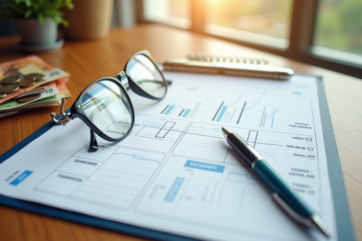 Graphique financier et calculatrice avec pièces et billets d euro