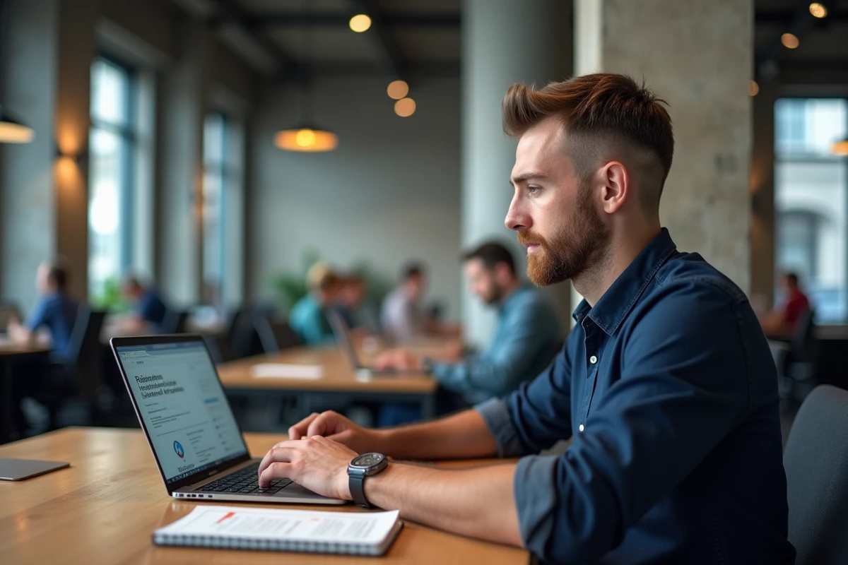 Homme vérifiant en ligne le calcul de son allocation chômage ARE sur le site France Travail